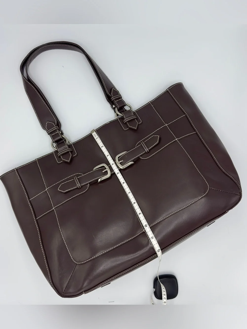 Wilsons Leather Dark Brown Tote with Silver Hardware